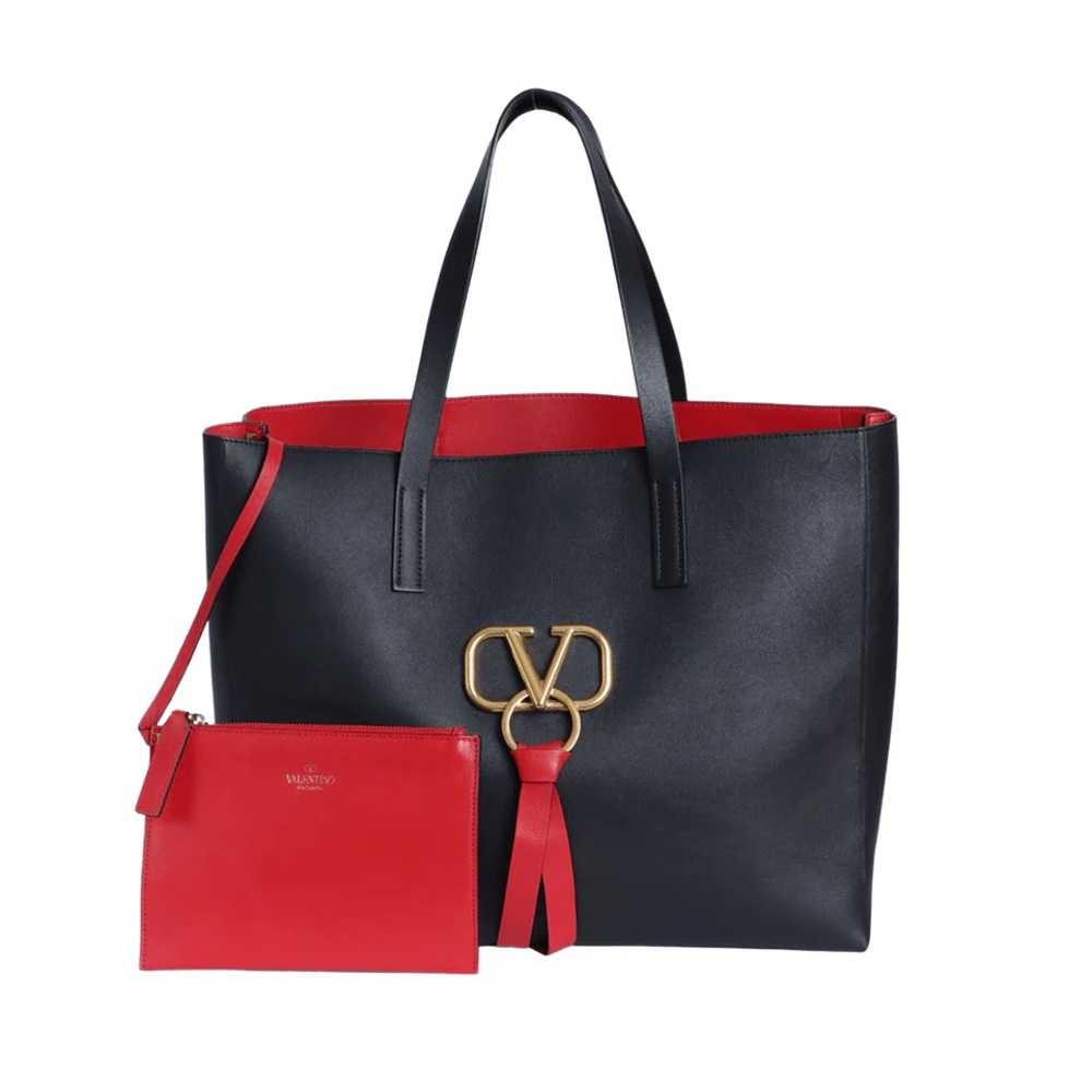 Valentino Garavani VLogo Escape Black Leather Red Interior Large Shoulder Bag